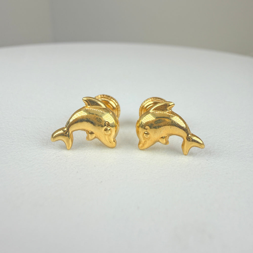 Yellow gold dolphin earring