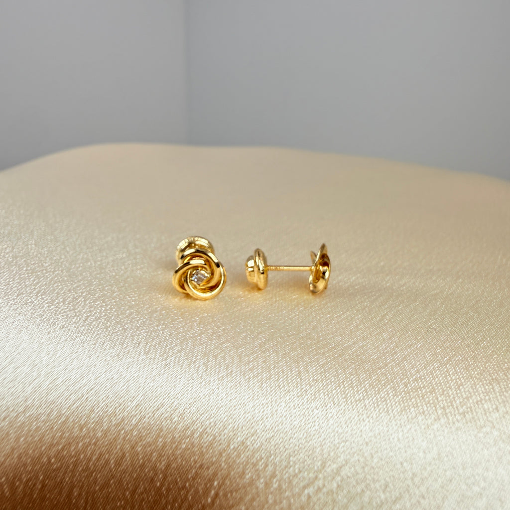 Yellow Gold Rose stud earring with zircon
