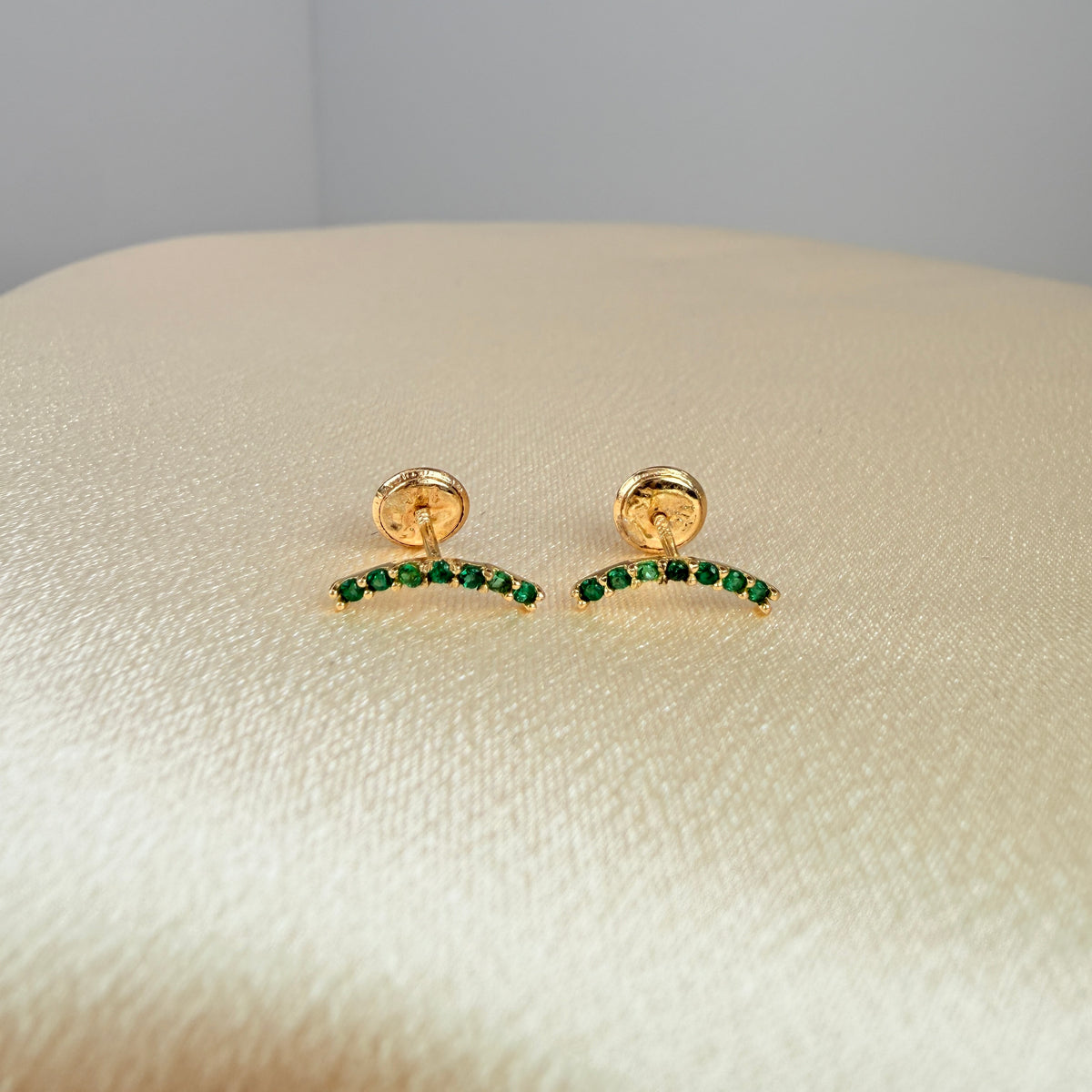 Yellow gold ear jacket earring with green zircon