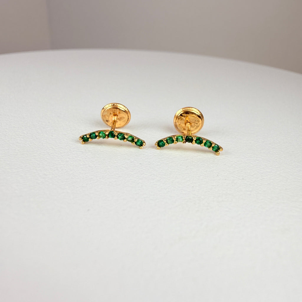 Yellow gold ear jacket earring with green zircon