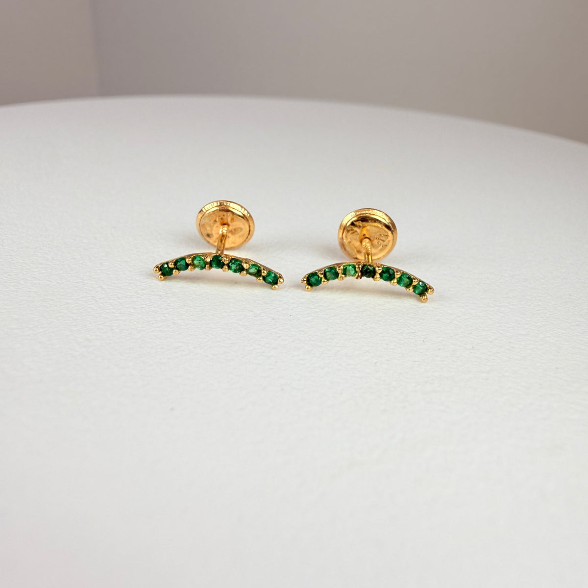 Yellow gold ear jacket earring with green zircon