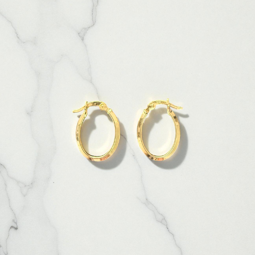 Yellow gold oval shape hoop earring